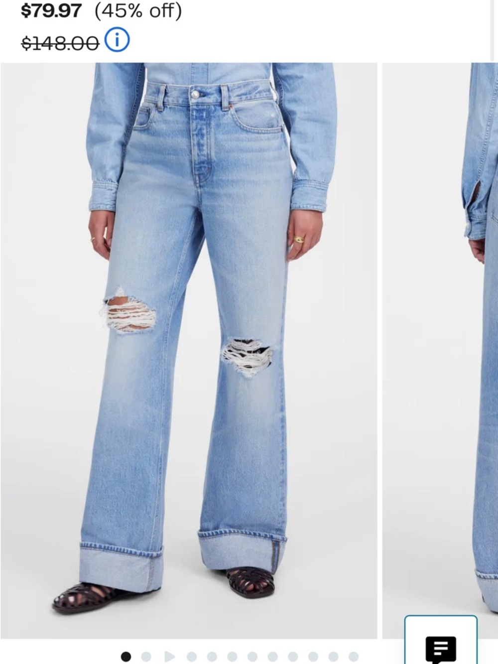Madewell Light Blue Distressed Wide-Leg Jeans
